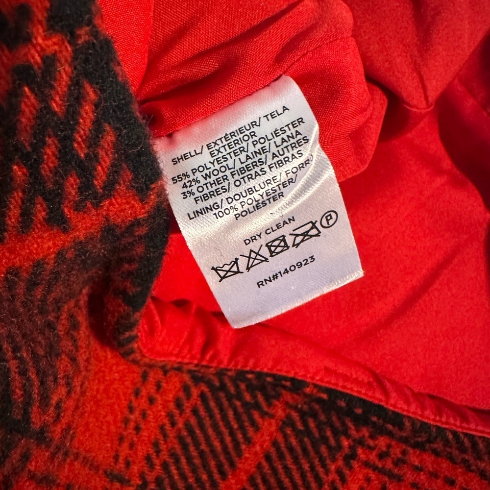 LOFT Buffalo Plaid Red Black Faux Wrap Skirt 14 NWT Fringe Wool Blend Miniskirt - Picture 7 of 7